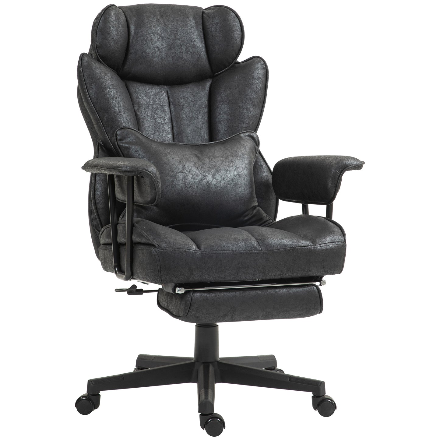 HOMCOM Executive Chair – Black Microfiber Big & Tall Chair with Footrest and Reclining Back