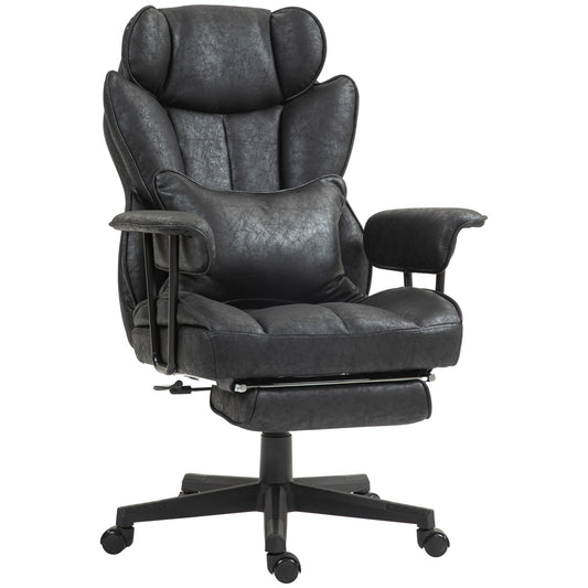 HOMCOM Executive Chair – Black Microfiber Big & Tall Chair with Footrest and Reclining Back