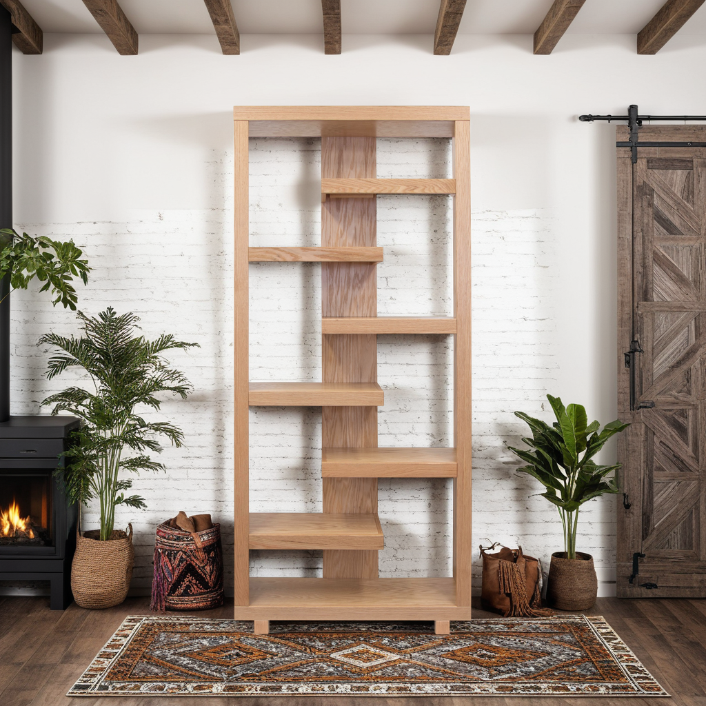 Canyonra Bookshelf – 80" Natural Finish Tall Shelf Unit (No Assembly)