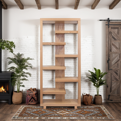 Canyonra Bookshelf – 80" Natural Finish Tall Shelf Unit (No Assembly)