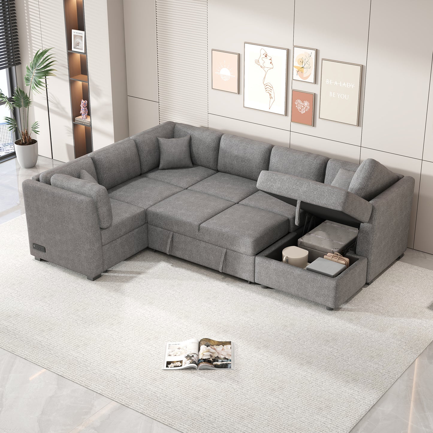 HavenPort™ Grand Lounger – 108' Tech-Ready Comfort Sofa with Storage Bay (Light Gray)