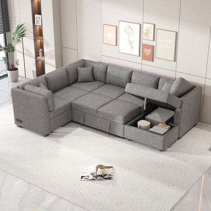HavenPort™ Grand Lounger – 108' Tech-Ready Comfort Sofa with Storage Bay (Light Gray)