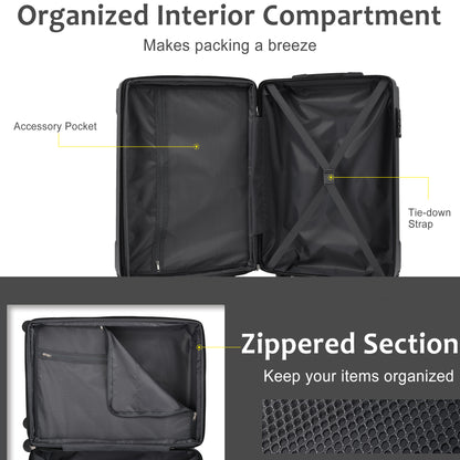 Jetera 3 - Piece ABS Luggage Set – Black Expandable Suitcases with Double Spinner Wheels & TSA Lock (20/24/28") - JUSTLIVE NESTJUSTLIVE NEST