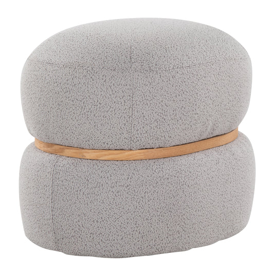 Cinch Pouf – Gray Fabric Seat with Natural Wood Base