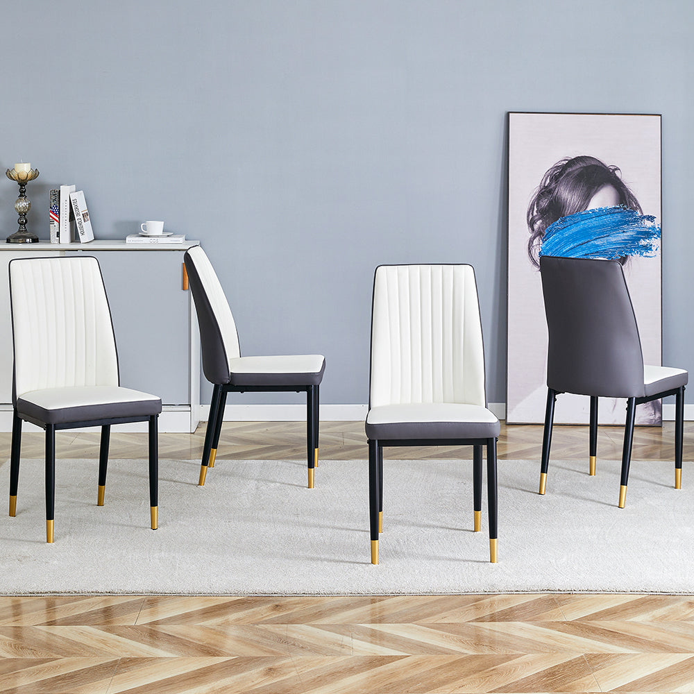 Lina DuoTone Chair Set – 4 White and Gray PU Seats with High Back and Black Legs