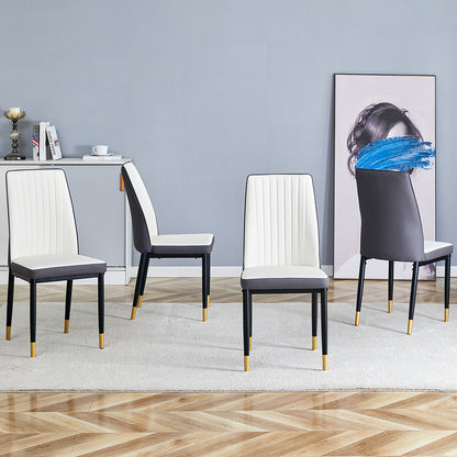 Lina DuoTone Chair Set – 4 White and Gray PU Seats with High Back and Black Legs