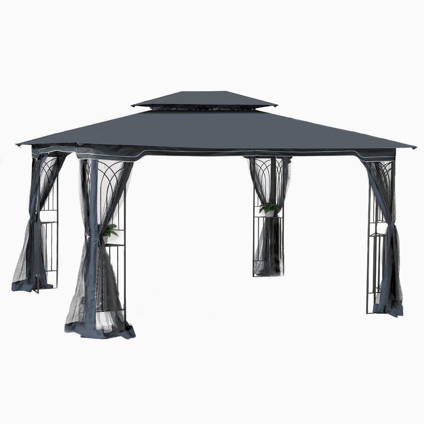 Aurelia 13x10' Soft-Top Gazebo – Gray Double Roof Pavilion with Full Mesh Netting & Removable Screens