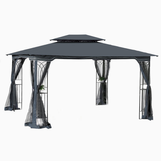 Aurelia 13x10' Soft-Top Gazebo – Gray Double Roof Pavilion with Full Mesh Netting & Removable Screens