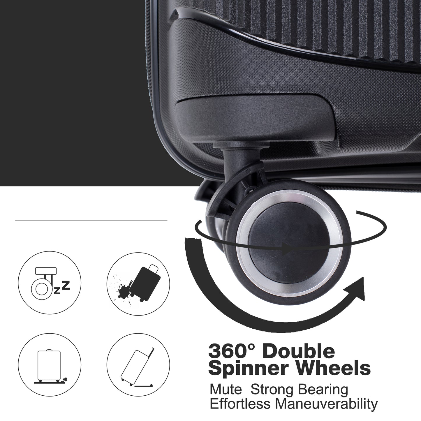 Jetera 3 - Piece PP Luggage Set – Black Polypropylene Hardshell with Double Spinner Wheels & TSA Lock (20/24/28") - JUSTLIVE NESTJUSTLIVE NEST