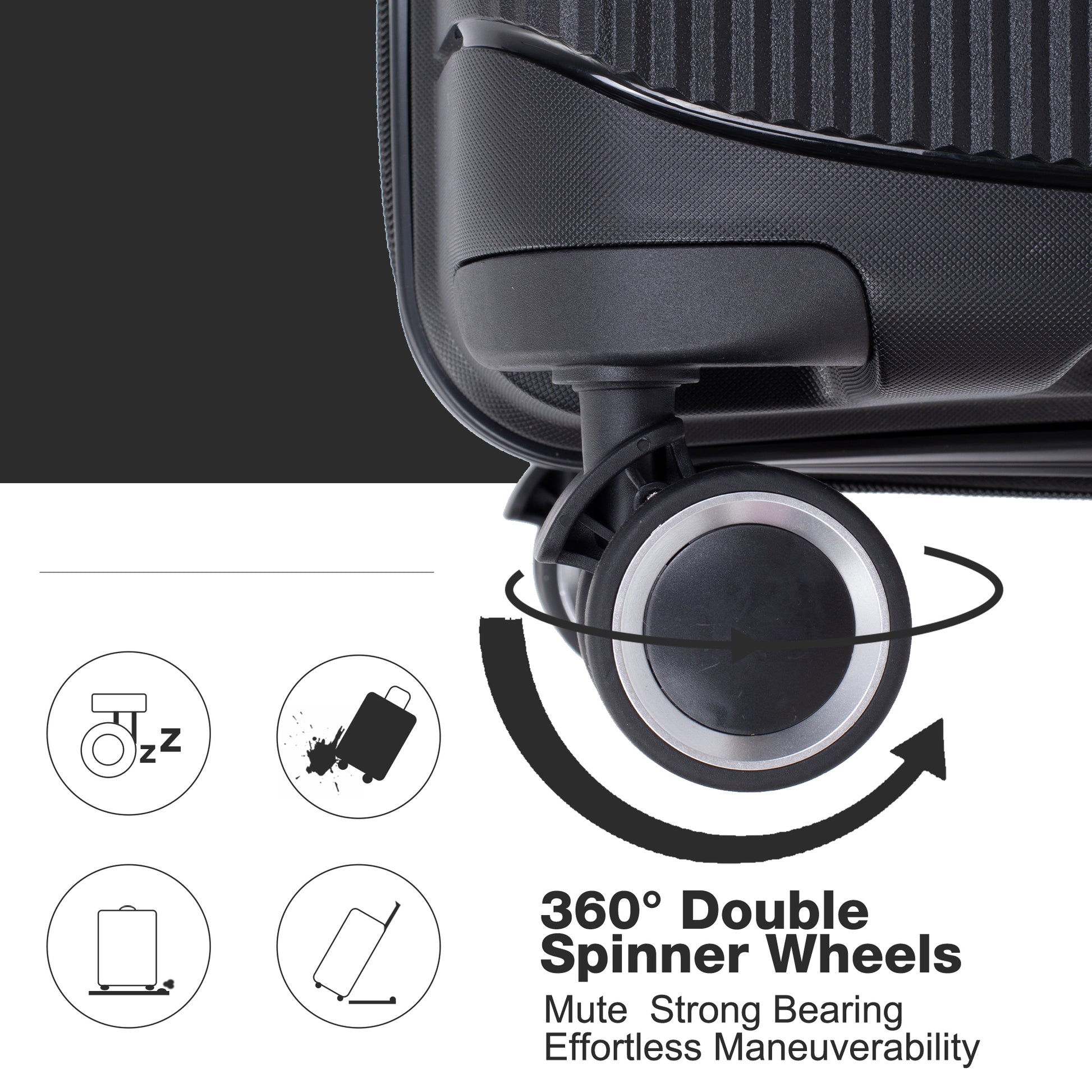 Jetera 3 - Piece PP Luggage Set – Black Polypropylene Hardshell with Double Spinner Wheels & TSA Lock (20/24/28") - JUSTLIVE NESTJUSTLIVE NEST