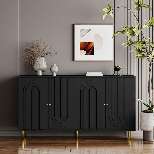 Laxro Black Cabinet – Lacquered 4-Door Sideboard with Clean Modern Profile