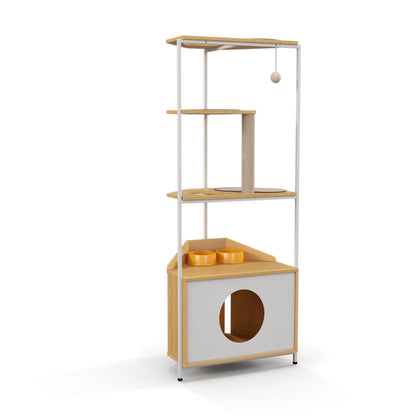Vero Corner Cat Tower – Multi - Level Cat Condo with Scratching Post, Feeder & Climbing Ledges - JUSTLIVE NESTJUSTLIVE NEST