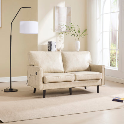 The Coolmore Haven – Camel PU Loveseat with USB Port & Removable Pillow Covers
