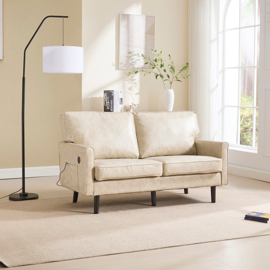 The Coolmore Haven – Camel PU Loveseat with USB Port & Removable Pillow Covers