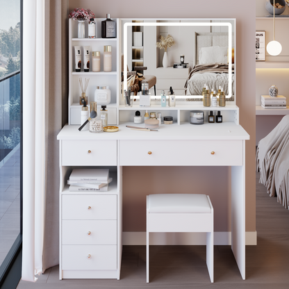 Glowera Luxe RightSet – 41" Extra-Wide Vanity with Touch LED Mirror & High-Capacity Left Drawer Setup
