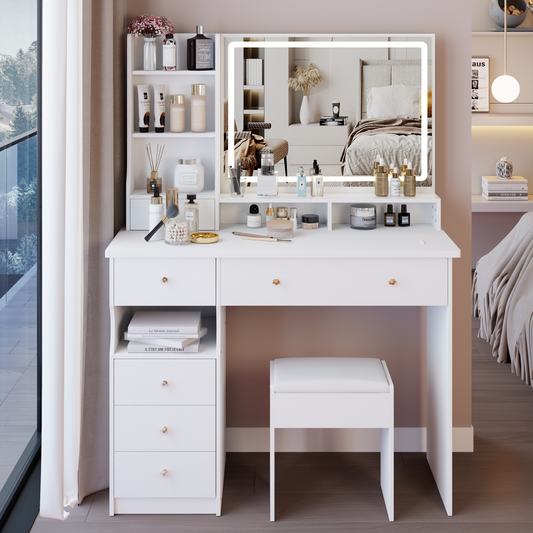 Glowera Luxe RightSet – 41" Extra-Wide Vanity with Touch LED Mirror & High-Capacity Left Drawer Setup