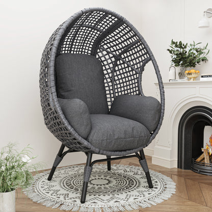 Solvara Round Wicker Daybed – Reclining Sunbed with Adjustable Backrests & Cup Trays (Gray)