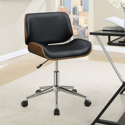 Arlo Swivel Chair – Black and Walnut Mid-Back Office Chair with Modern Frame