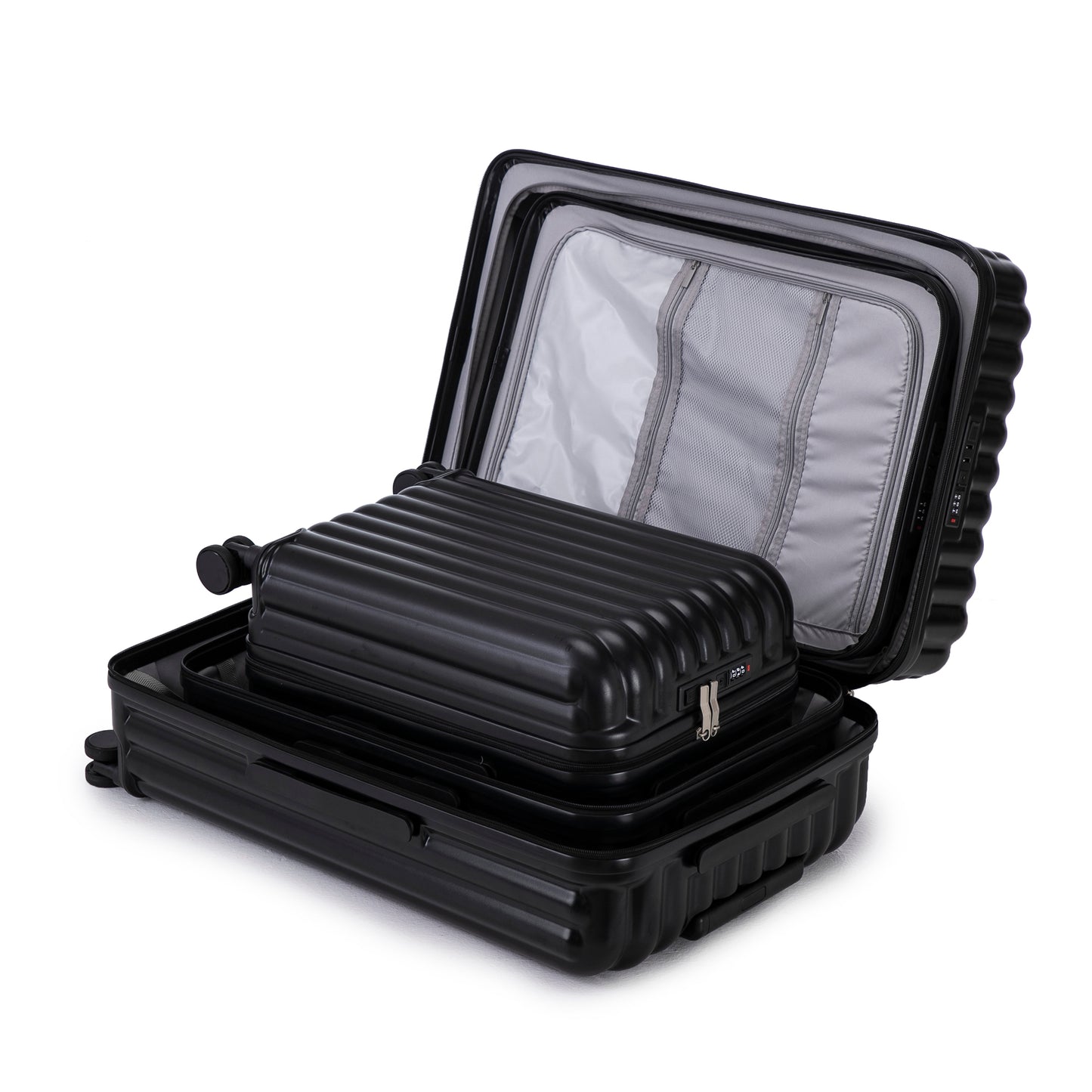Jetera 3 - Piece ABS Luggage Set – Black Suitcases with Spinner Wheels, USB Port, Cup & Phone Holder (20/24/28") - JUSTLIVE NESTJUSTLIVE NEST