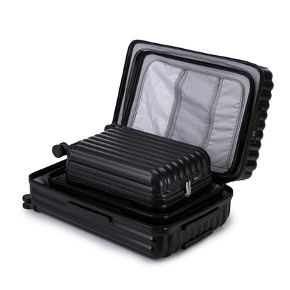 Jetera 3 - Piece ABS Luggage Set – Black Suitcases with Spinner Wheels, USB Port, Cup & Phone Holder (20/24/28") - JUSTLIVE NESTJUSTLIVE NEST