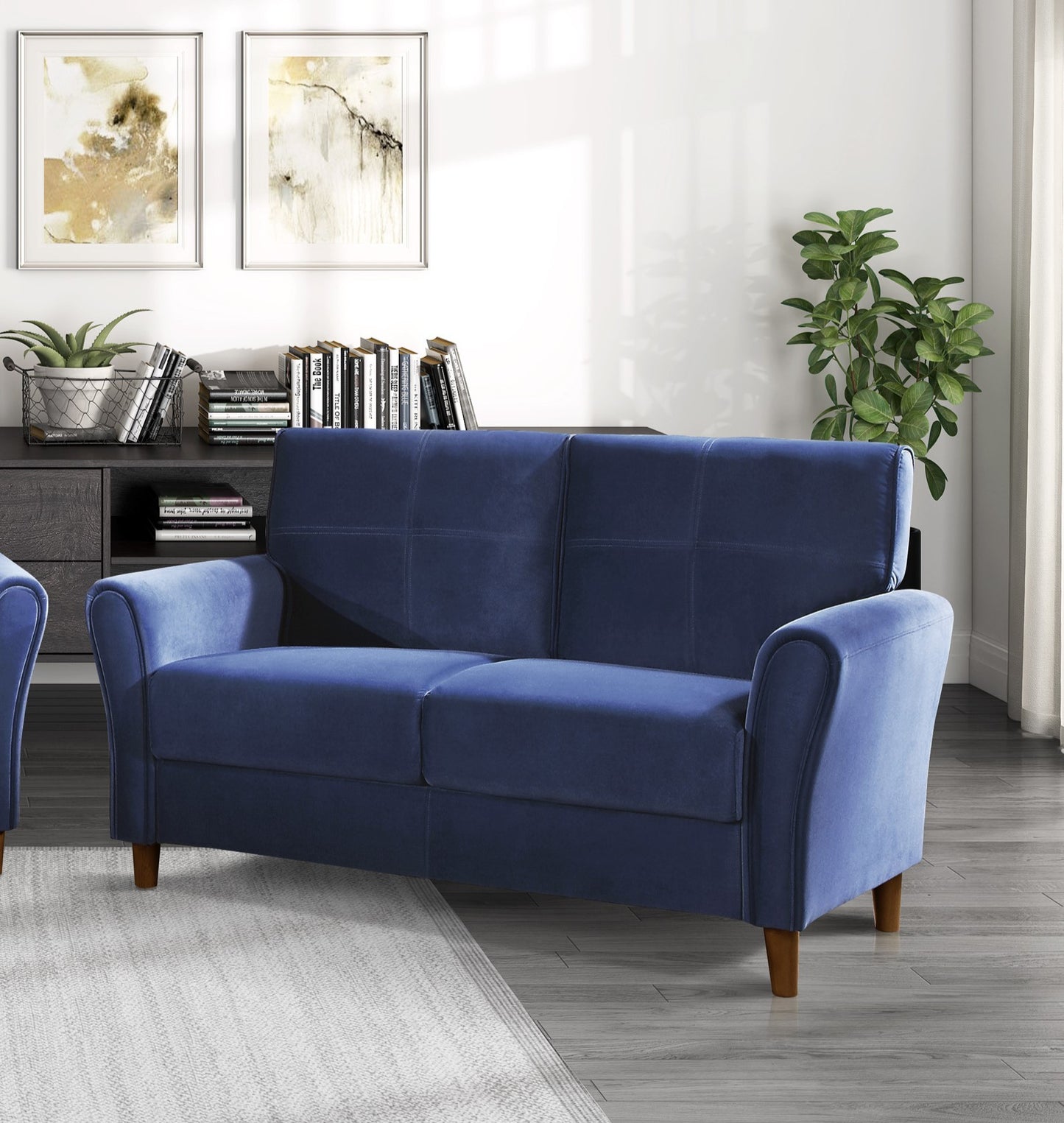 Velmira™ Blue Velvet Loveseat – Tufted Plush 2-Seater with Solid Wood Frame for Stylish Living Rooms