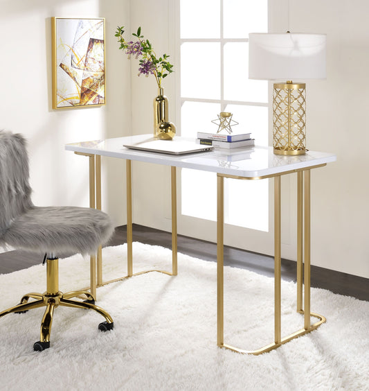 Estie Writing Desk – White and Gold Modern Desk with Sleek Finish