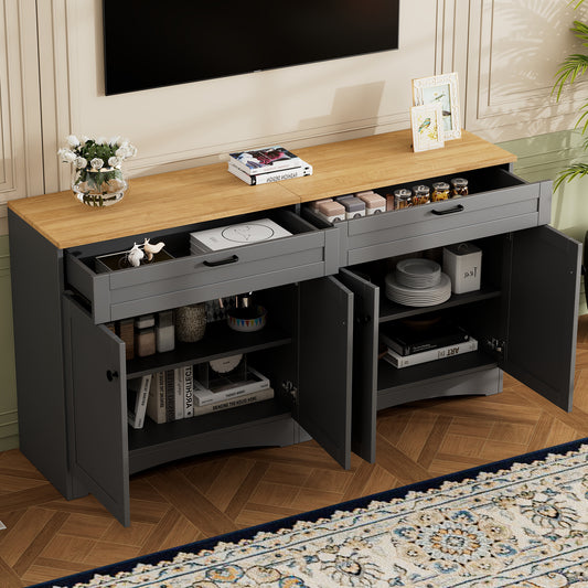 Farmessa Console – 70" Grey Farmhouse TV Stand with Rustic Handles