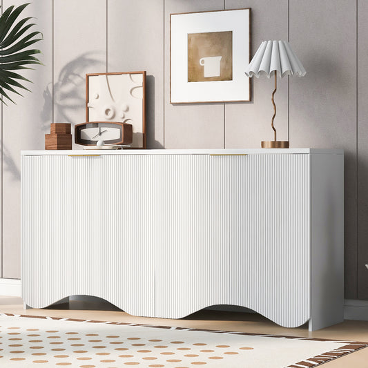 Wavari Stripe Console – 4-Door Cabinet with Vertical + Wavy Door Design