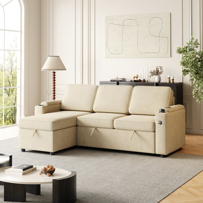 85' DualComfort Sleeper – Convertible Lounge Sofa with Hidden Storage & Smart Charging Hub