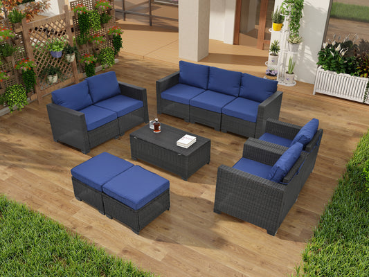 Solvara 10-Piece Patio Sectional – PE Rattan Sofa Set with Cushions & Tempered Glass Coffee Table