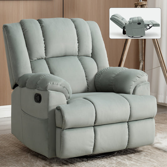 Kuno Swivel Recliner – Manual Rocker Chair in Soft Green Fabric for Living Room
