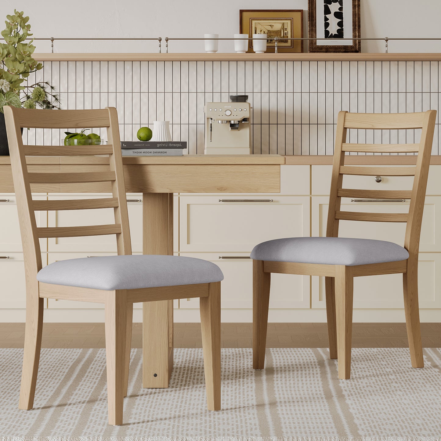 Harlan Farmhouse Chairs – 2 Upholstered High Ladder Back Dining Seats