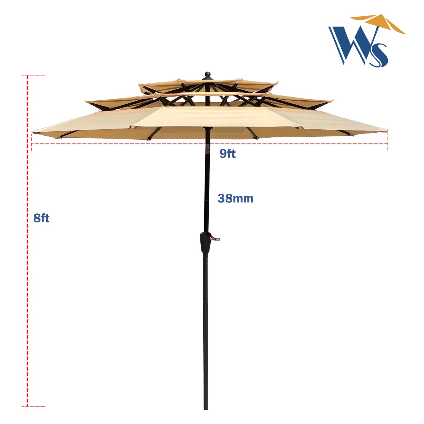 Solair 9' Triple - Tier Patio Umbrella – Outdoor Crank Shade with Tilt & Wind Vents - JUSTLIVE NESTJUSTLIVE NEST