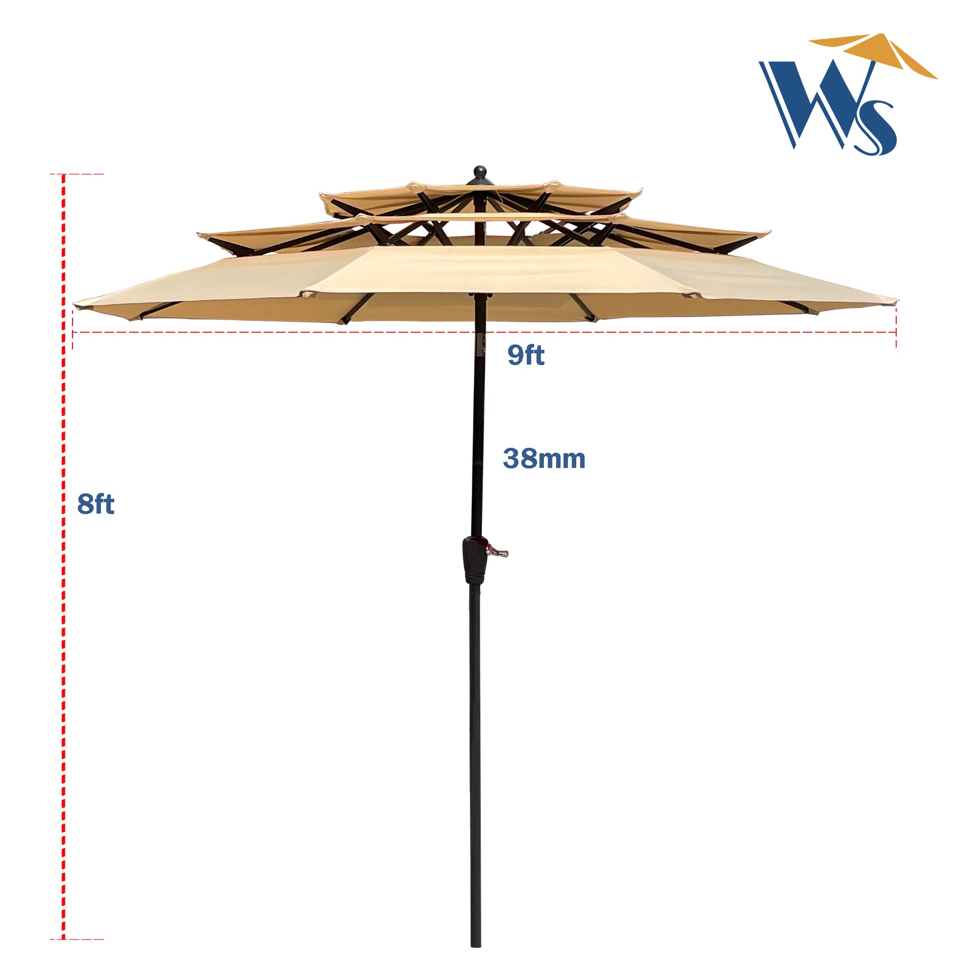 Solair 9' Triple - Tier Patio Umbrella – Outdoor Crank Shade with Tilt & Wind Vents - JUSTLIVE NESTJUSTLIVE NEST