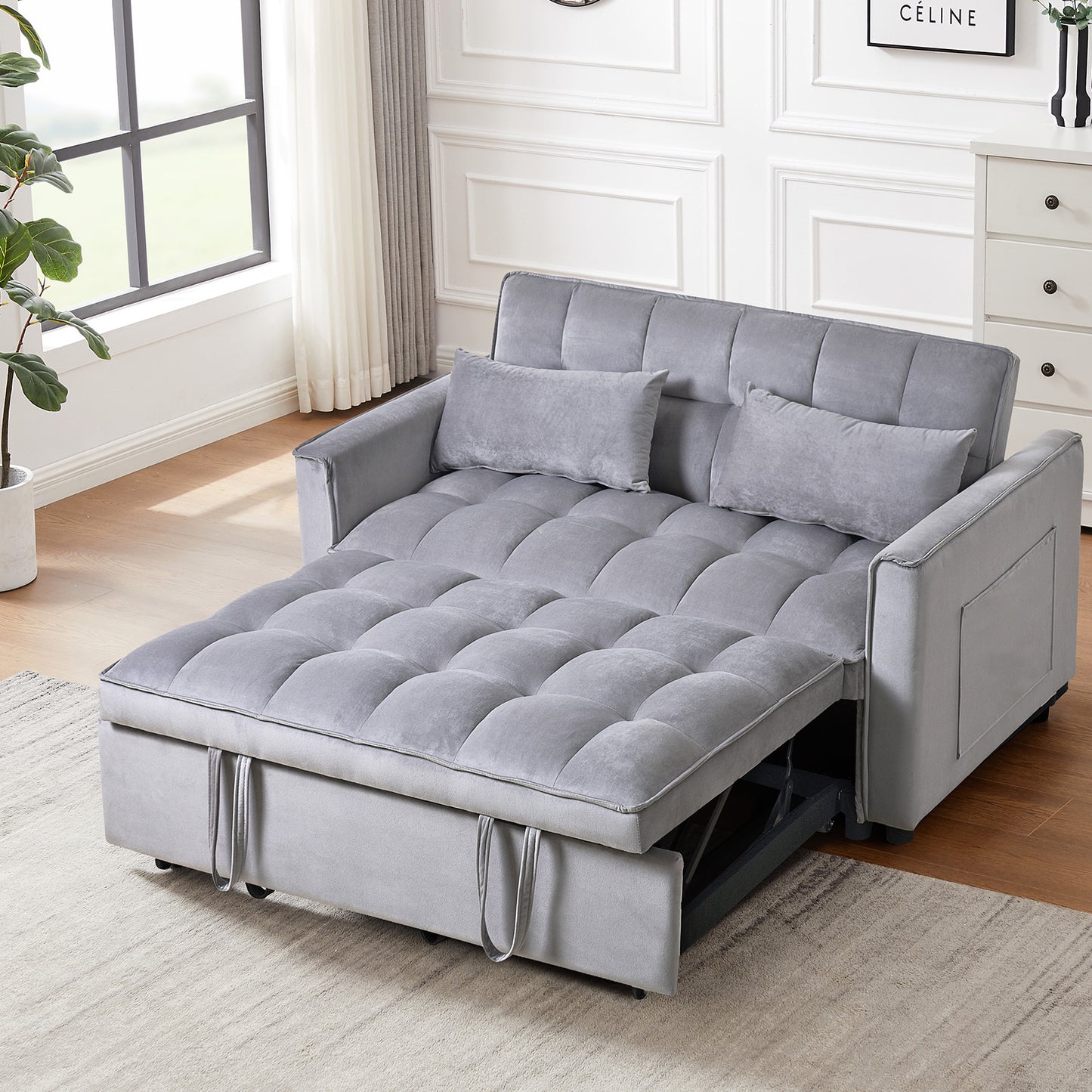 NestEdge ‘VeluNest” Convertible Loveseat – 3-in-1 Sleeper Sofa with Cozy Pillows & Recline