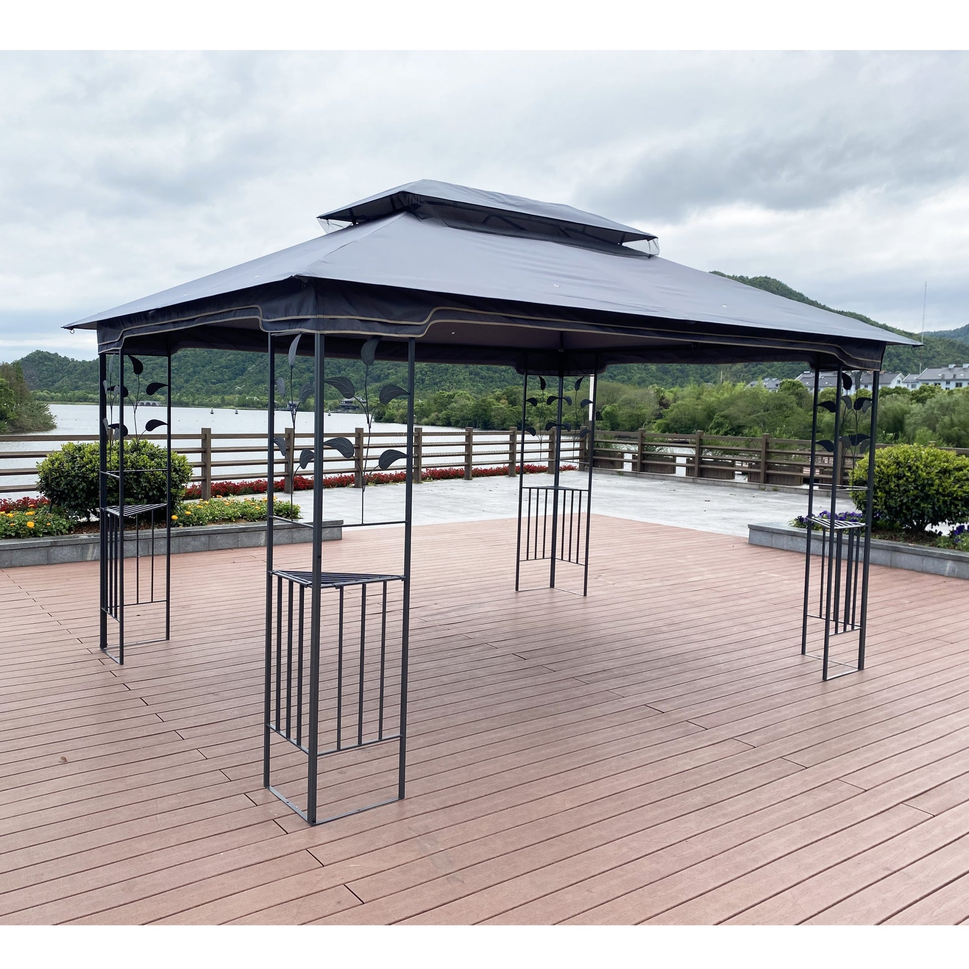 Aurelia 13x10' Soft - Top Gazebo – Double Roof Garden Pavilion with Mosquito Netting (Gray Canopy) - JUSTLIVE NESTJUSTLIVE NEST