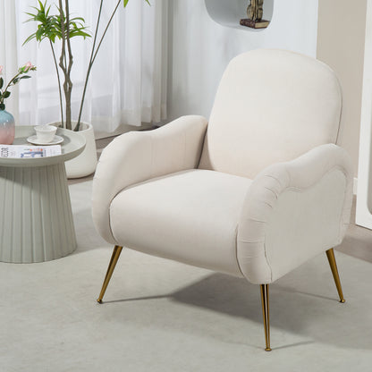 Lurelle Chair – Beige Snowflake Fabric, Gold Metal Legs, Chic Club Design