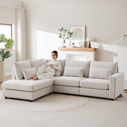 100' Modular Lounge – Convertible Comfort Sofa with Ottoman & Accent Pillows (Beige)