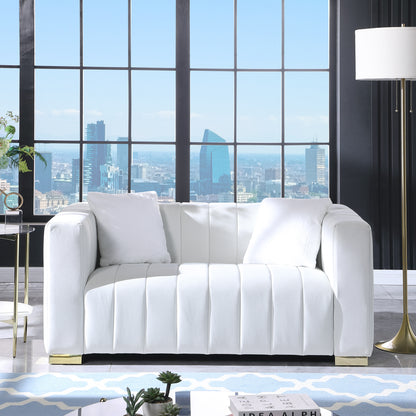NestEdge ‘ChesterNest” Loveseat – White Channel-Tufted Sofa | Modern Classic Comfort
