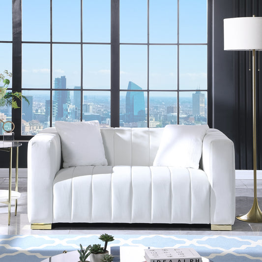 NestEdge ‘ChesterNest” Loveseat – White Channel-Tufted Sofa | Modern Classic Comfort