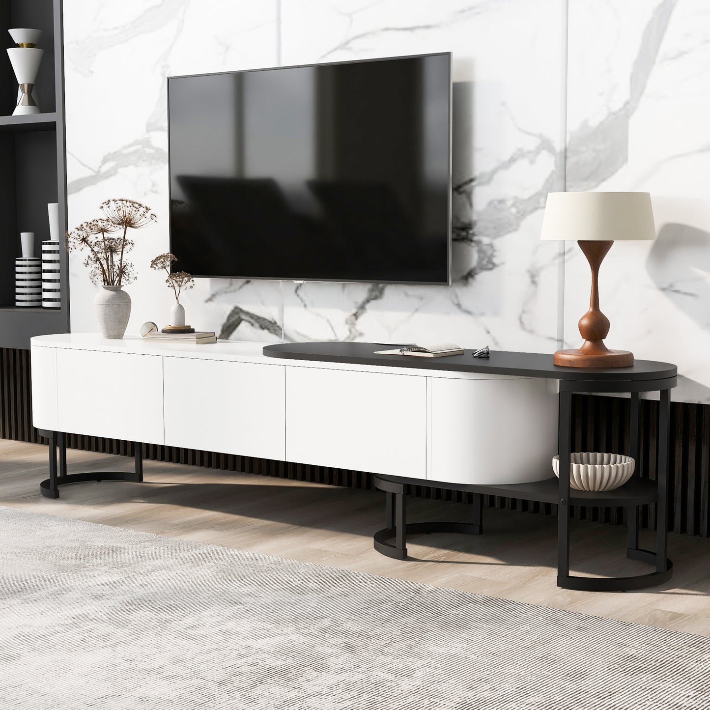 Uvalo Extend Console – 67.7"–76.4" Adjustable TV Stand with 3 Drawers & Metal Legs