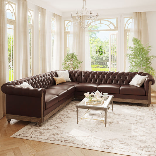 JUSTLIVE NEST® Mirod Retro Sectional – Oversized Sofa with Wooden Legs & Lounge Comfort for Living Room