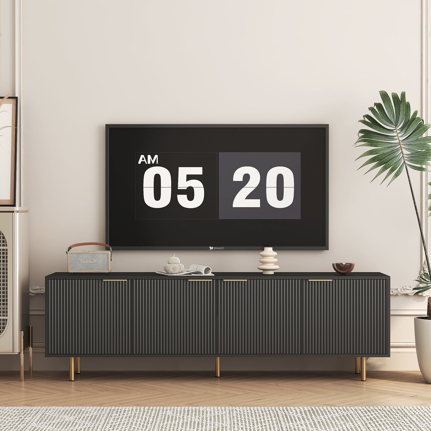 Flutra Console – 68" Black TV Stand with Fluted Doors (Fits 55"+ TVs)