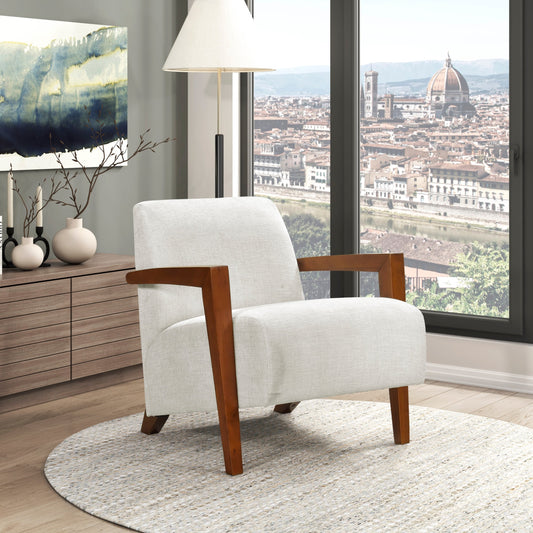 Virellin Chair – Sandglow Fabric, Foamcore Comfort, LuxeWood Frame