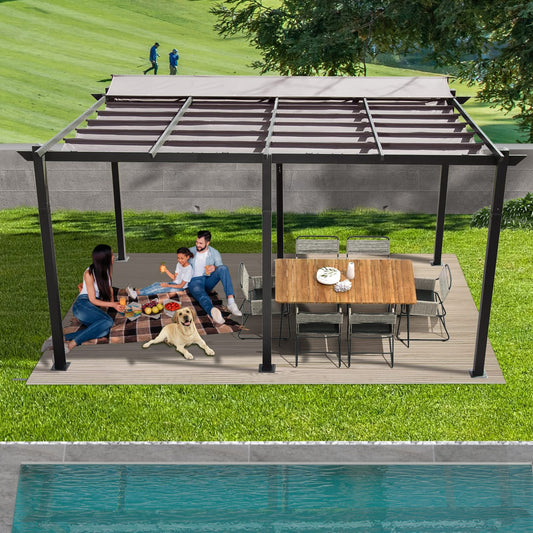JUSTLIVE NEST® Veyra XL Pergola – 11x16ft Dark Gray GlideRoof Pavilion, All-Weather Courtyard Canopy