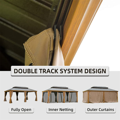 Aurelia 12x18' Hardtop Gazebo – Wood - Look Aluminum Frame with Steel Roof & Curtains - JUSTLIVE NESTJUSTLIVE NEST