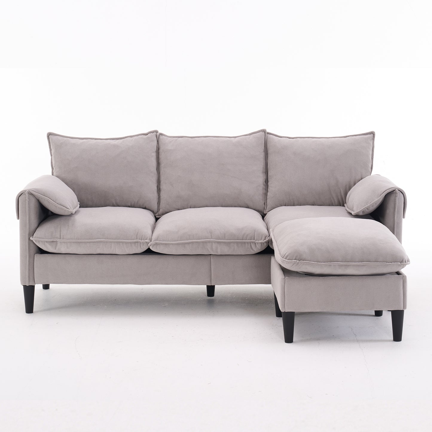 Elysian Modular Sofa – Beige 3-Seater with Footstools and Convenient Storage