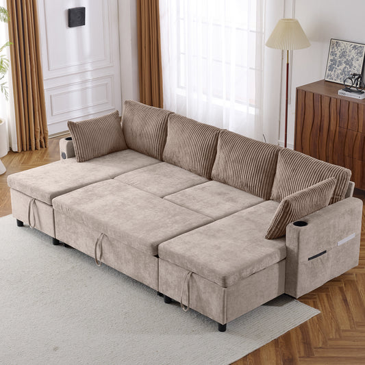 HorizonNest™ 112' Expandable Lounge – Smart Comfort Sofa with Hidden Storage & Built-In Features (Brown)