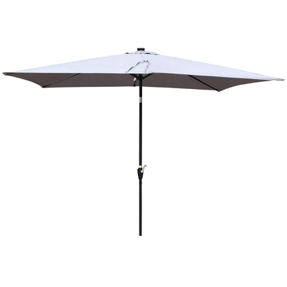Solair 10x6.5' Rectangular LED Umbrella – Solar Crank Shade with Push - Button Tilt for Patio or Pool - JUSTLIVE NESTJUSTLIVE NEST