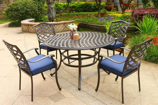 Alera 4-Person Round Dining Set – 49" Aluminum Table with Weather-Resistant Cushions